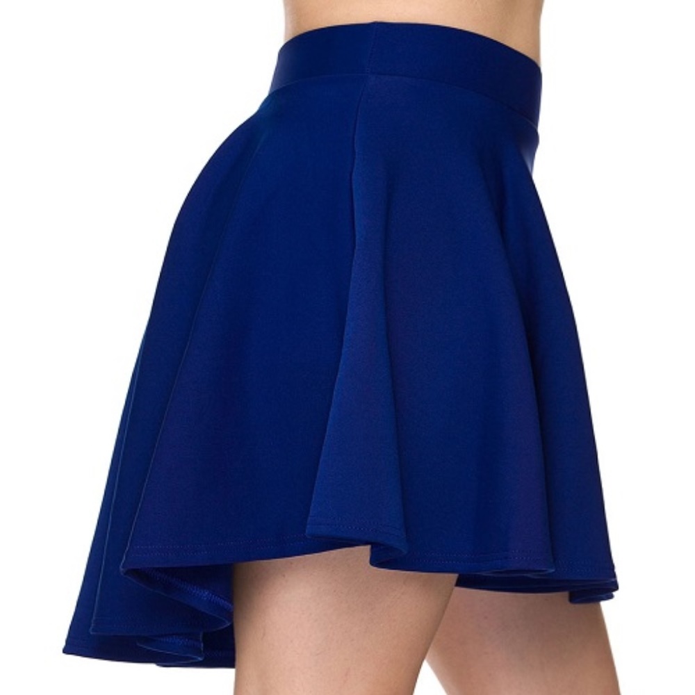 High Low Mini Flared Scuba Skater Skirt | R. Blue